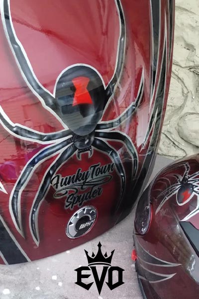 custom painted and airbrushed can-am hood with spider graphics